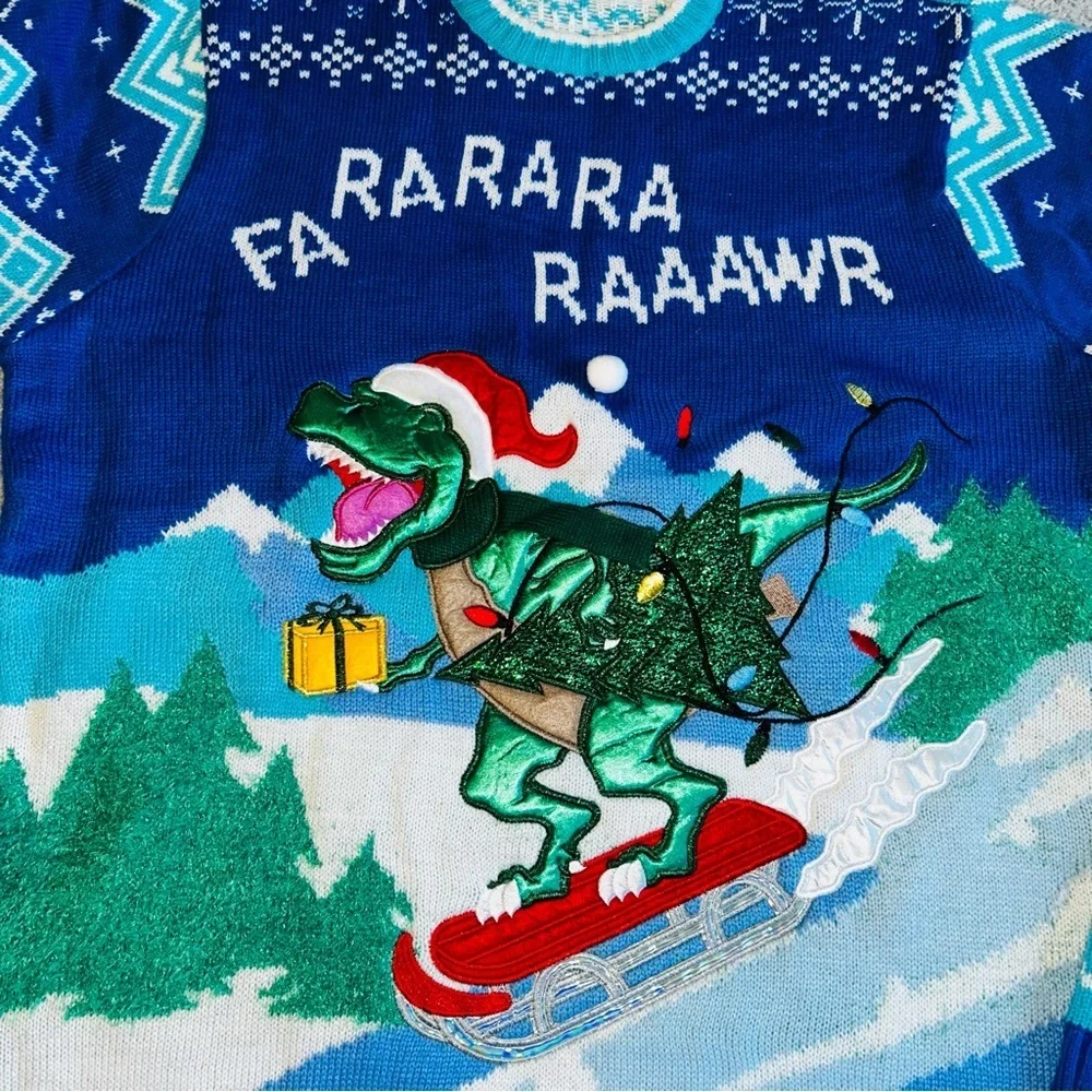 Men's Blue Dinosaur Holiday Sweater